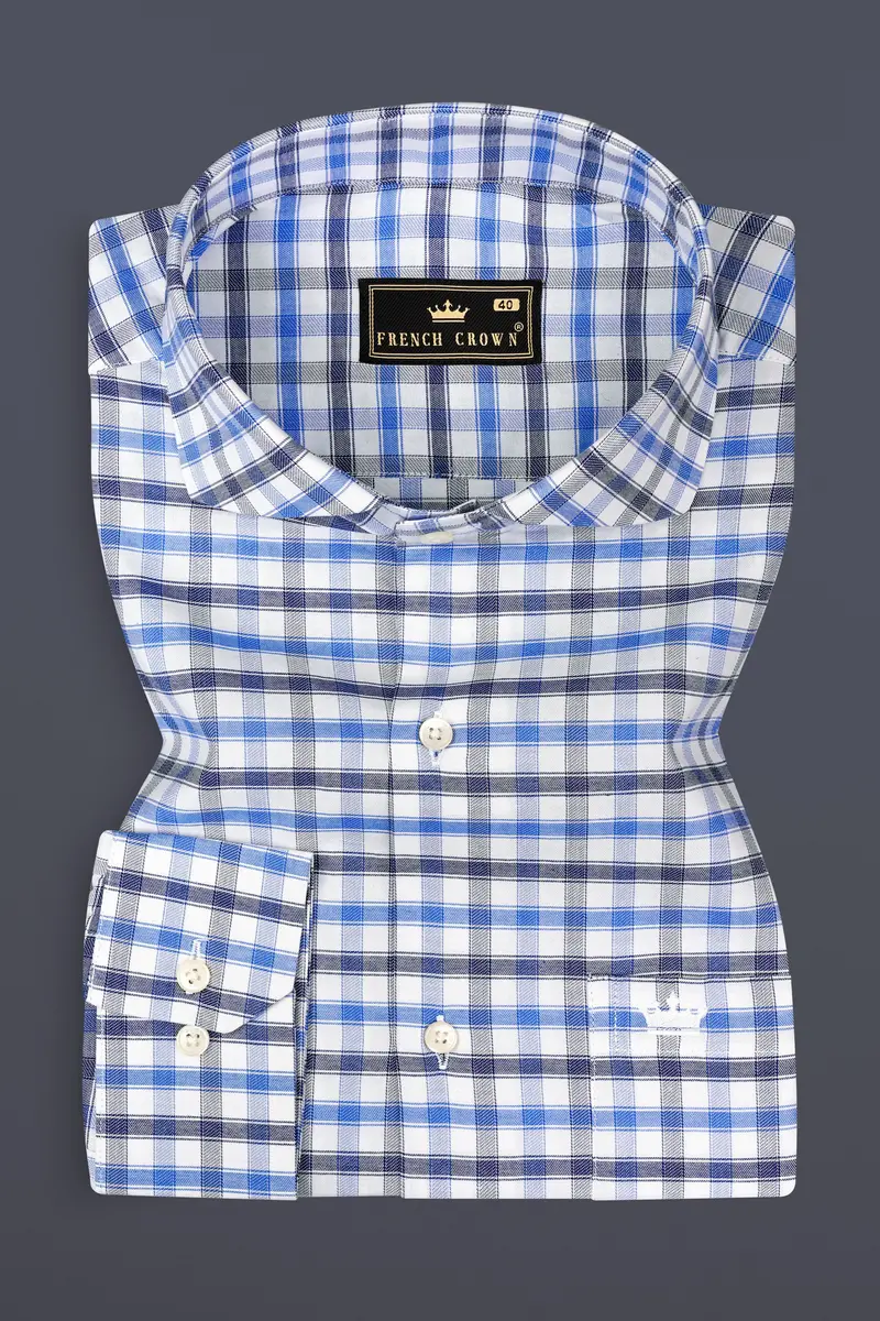 Marguerite Blue And Bright White Checked Dobby Textured Premium Giza Cotton Shirt 3
