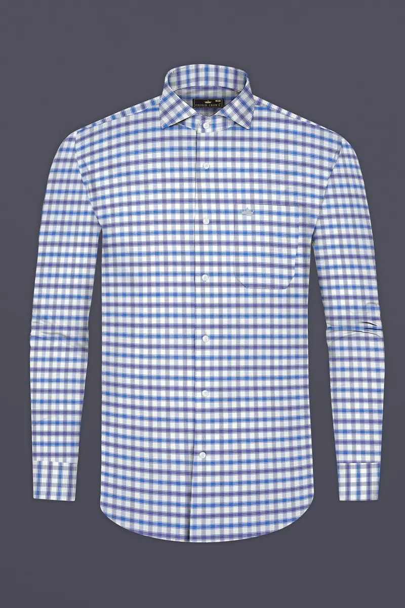 Marguerite Blue And Bright White Checked Dobby Textured Premium Giza Cotton Shirt 4