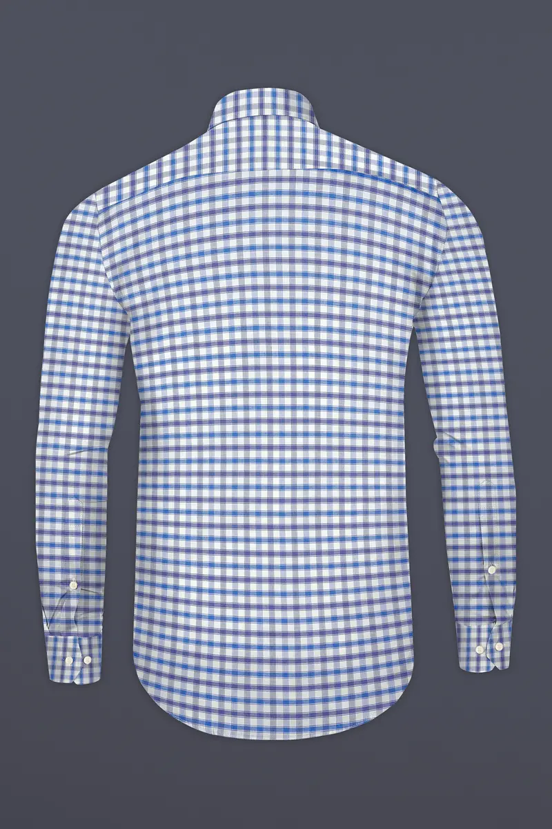 Marguerite Blue And Bright White Checked Dobby Textured Premium Giza Cotton Shirt 5