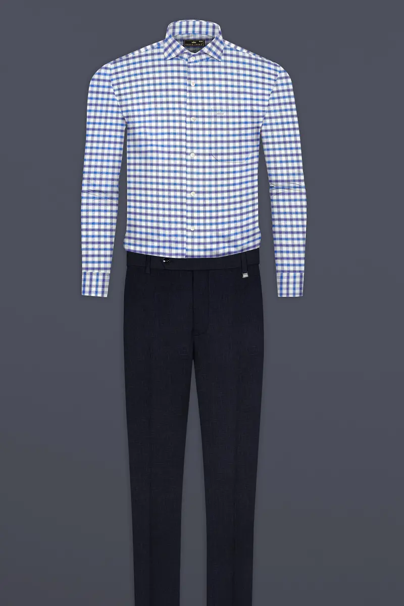 Marguerite Blue And Bright White Checked Dobby Textured Premium Giza Cotton Shirt 6