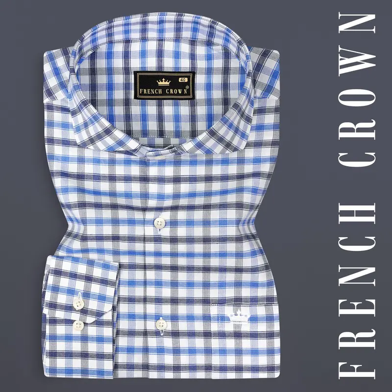 Marguerite Blue And Bright White Checked Dobby Textured Premium Giza Cotton Shirt 7