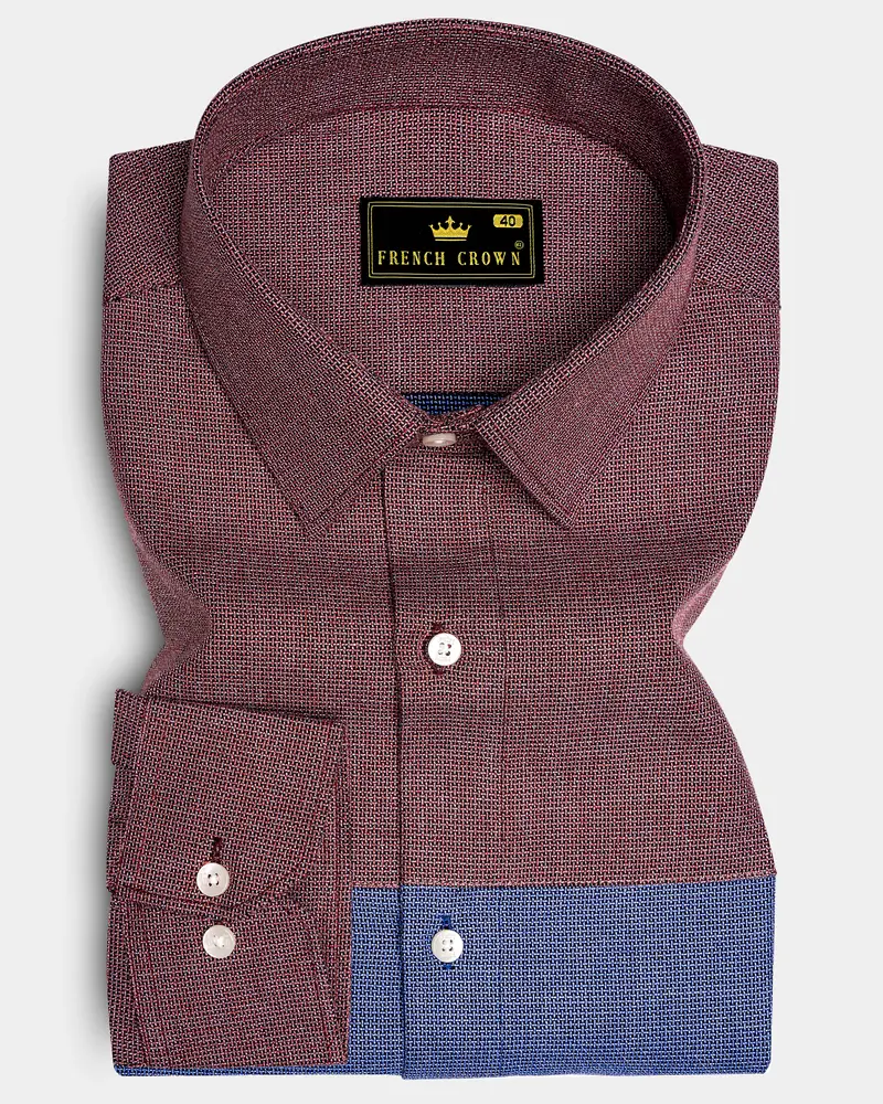 Marguerite Blue And Flamingo Brown Dobby Textured Premium Giza Cotton Designer Shirt 1