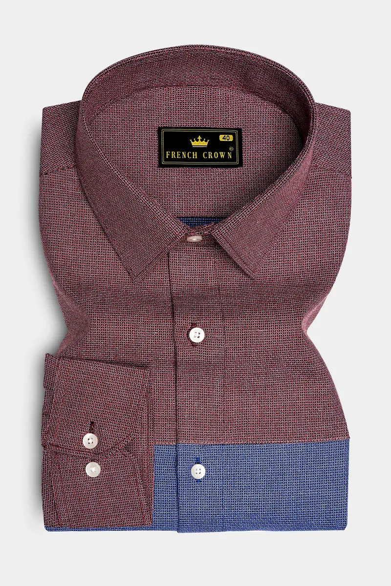 Marguerite Blue And Flamingo Brown Dobby Textured Premium Giza Cotton Designer Shirt 2