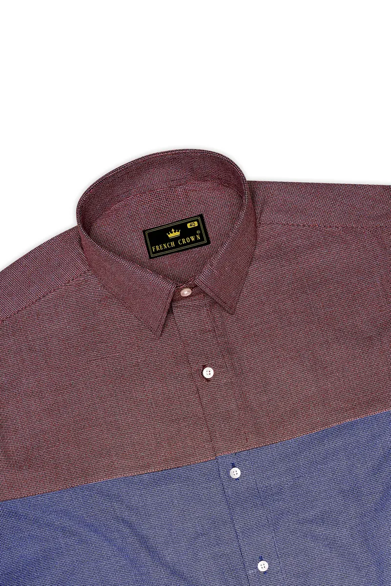 Marguerite Blue And Flamingo Brown Dobby Textured Premium Giza Cotton Designer Shirt 5