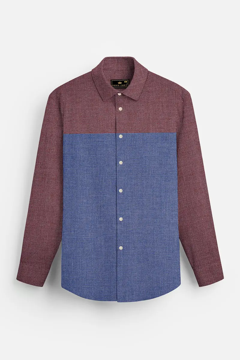 Marguerite Blue And Flamingo Brown Dobby Textured Premium Giza Cotton Designer Shirt 6