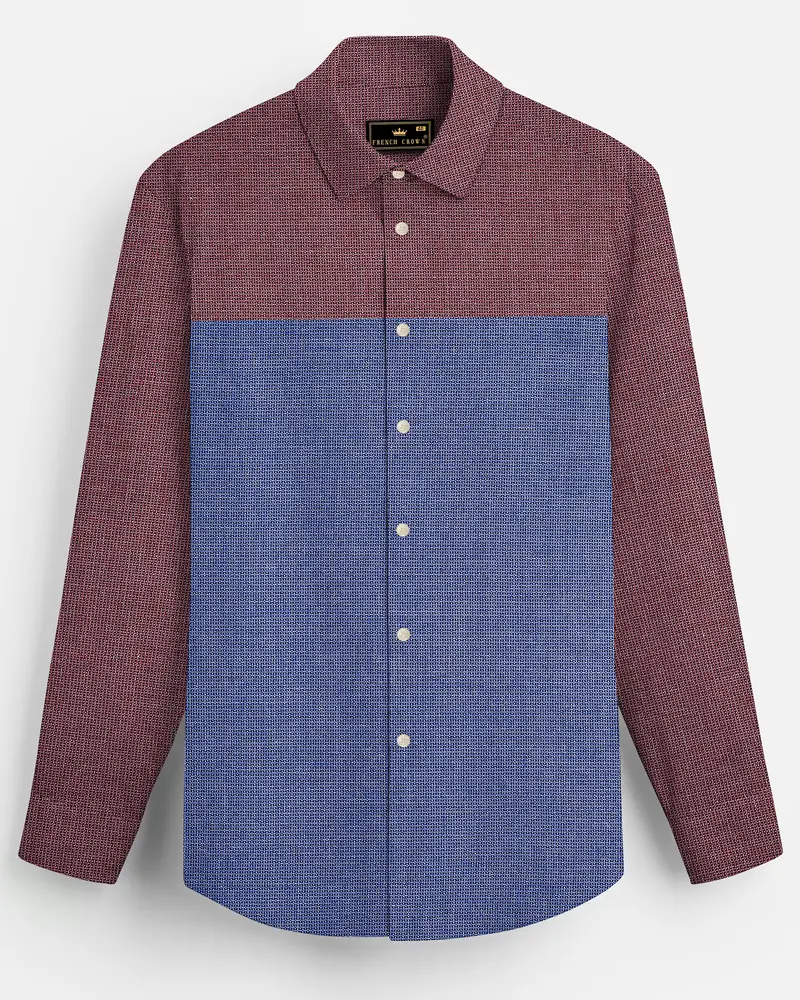 Marguerite Blue And Flamingo Brown Dobby Textured Premium Giza Cotton Designer Shirt 8