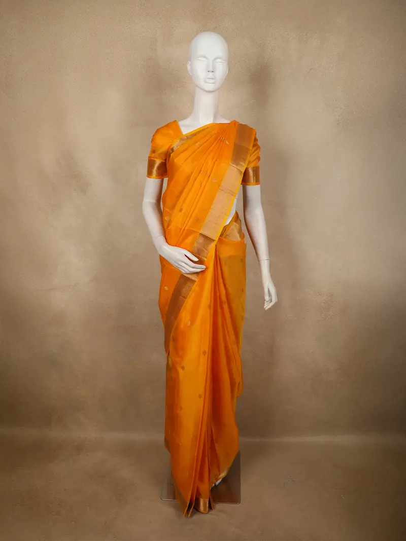 Marigold Mustard Yellow Butta Zari Woven Design Kanchipuram Silk Saree With Zari Border 1