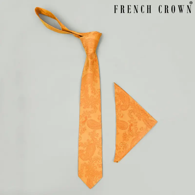 Marigold Paisley Jacquard Tie With Free Pocket Square 1