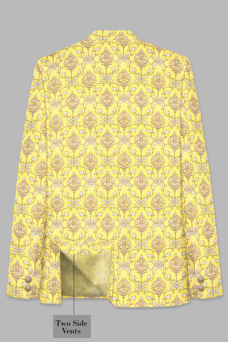 Marigold Yellow And Quicksand Brown Thread Embroidered Cross Placket Bandhgala Jodhpuri 7