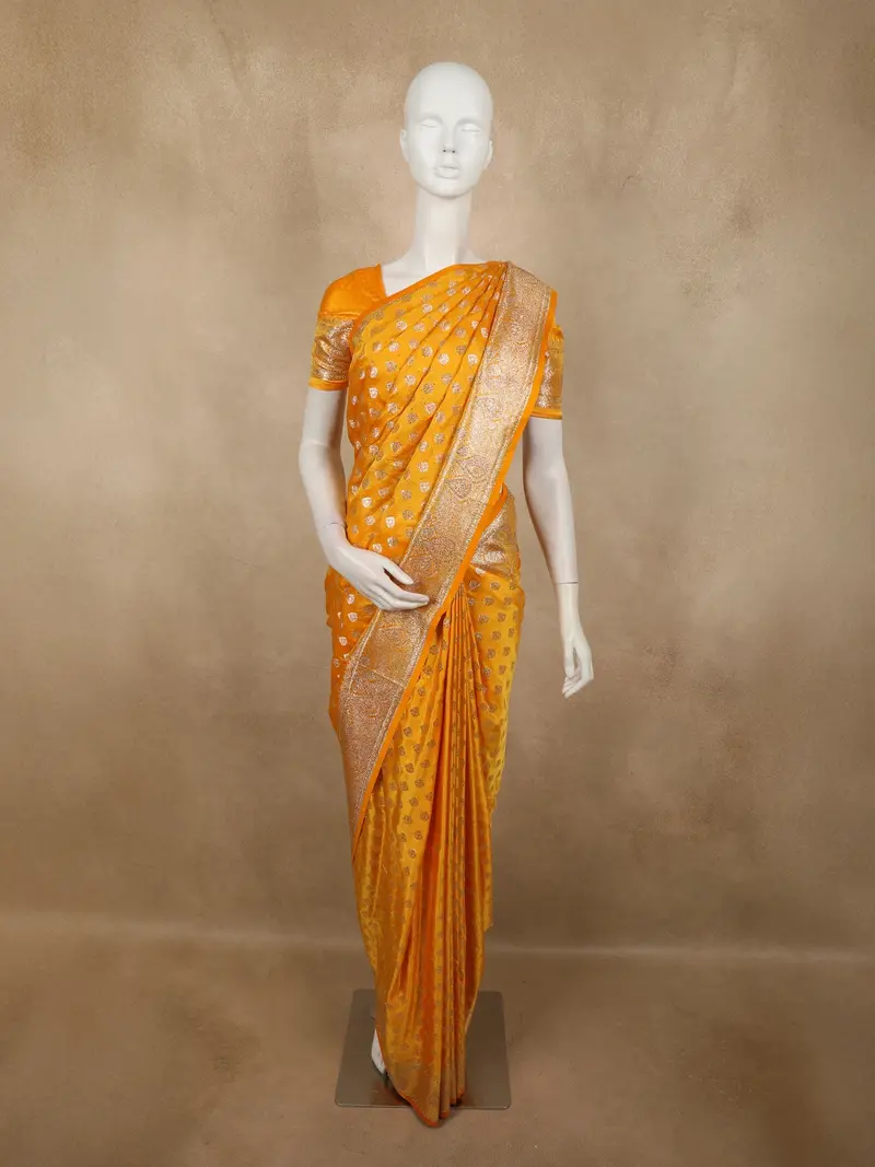 Marigold Yellow Butta Zari Woven Design Banarasi Silk Designer Saree With Designer Border 1