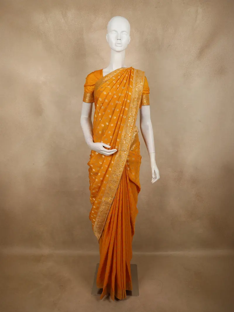 Marigold Yellow Butta Zari Woven Design Banarasi Silk Designer Saree With Designer Border 1