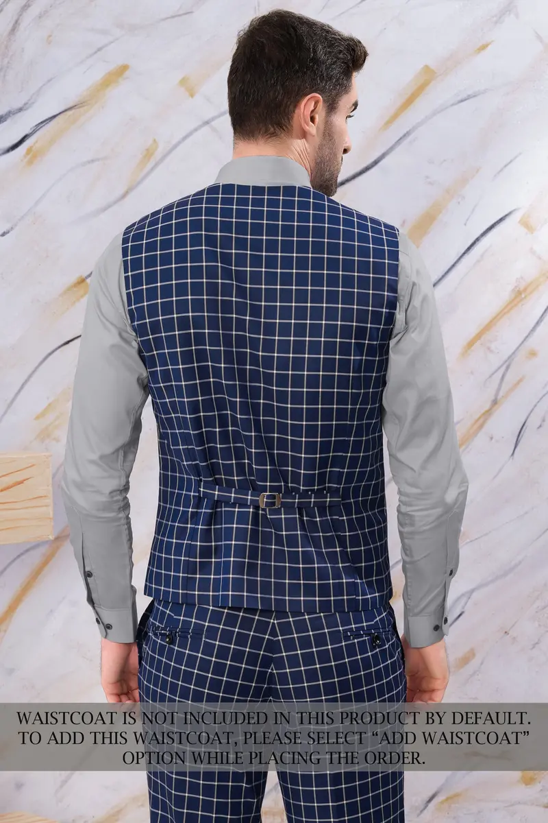 Marine Blue And White Windowpane Wool Rich Double Breasted Suit 10