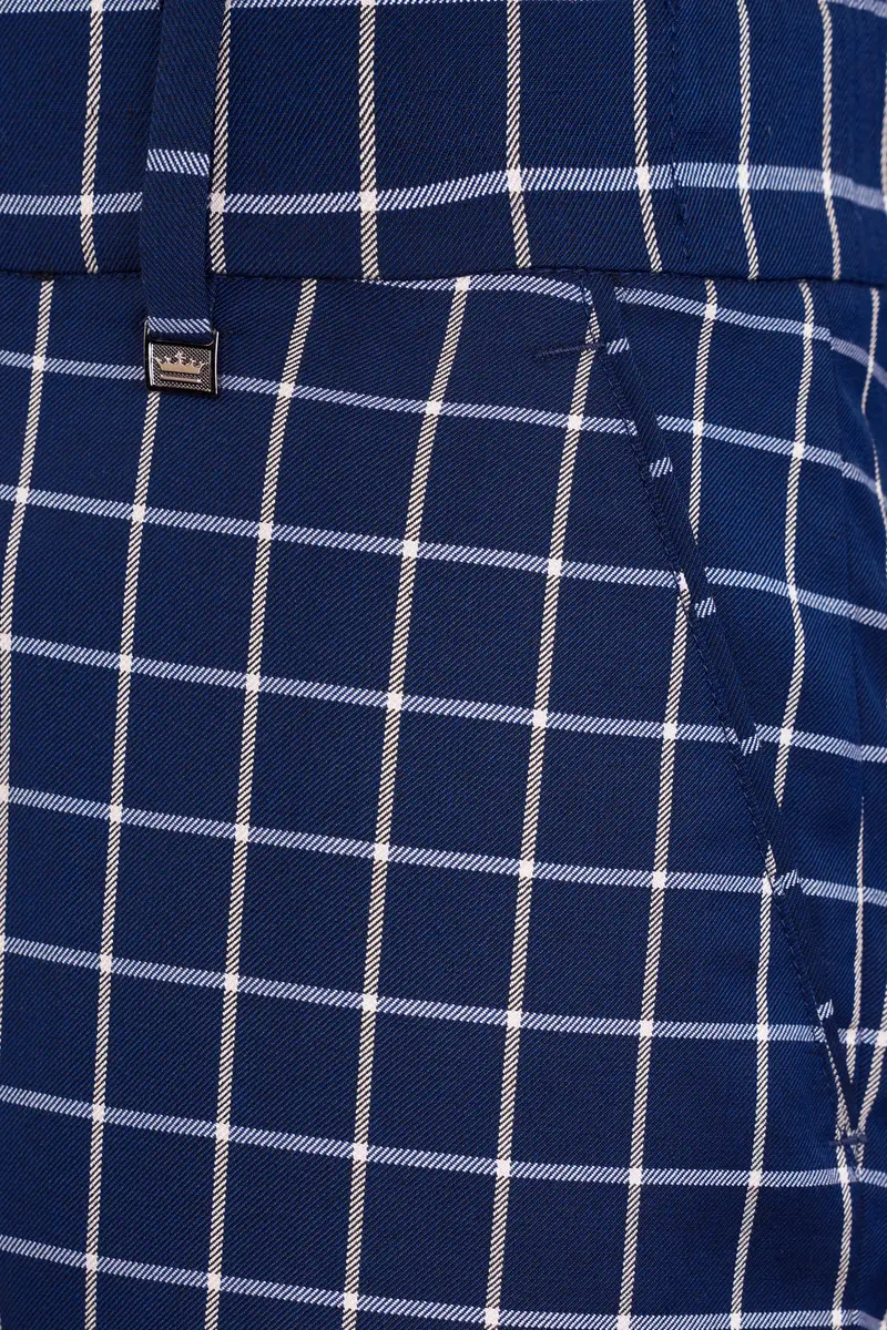 Marine Blue And White Windowpane Wool Rich Double Breasted Suit 14