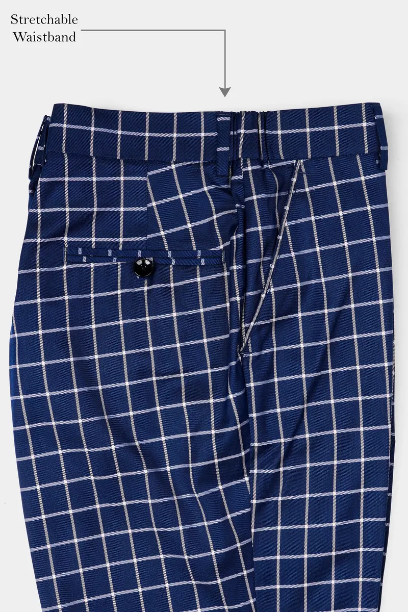 Marine Blue And White Windowpane Wool Rich Double Breasted Suit 16