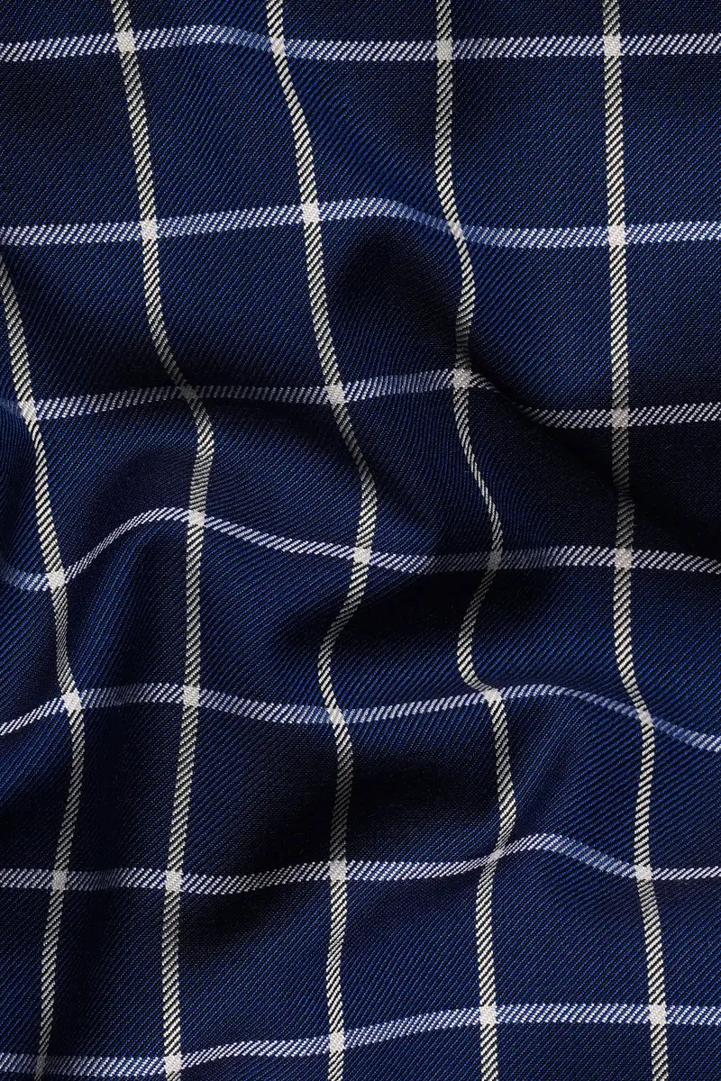 Marine Blue And White Windowpane Wool Rich Double Breasted Suit 3