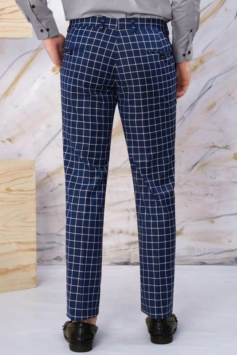 Marine Blue And White Windowpane Wool Rich Double Breasted Suit 8