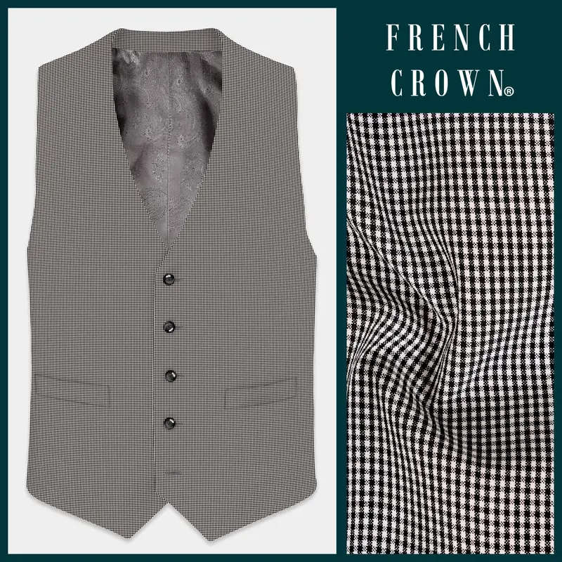 Mariner-Baltic Sea Blue And Bright White Gingham Plaid Wool Rich Waistcoat 1