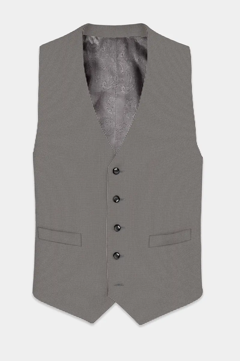 Mariner-Baltic Sea Blue And Bright White Gingham Plaid Wool Rich Waistcoat 2
