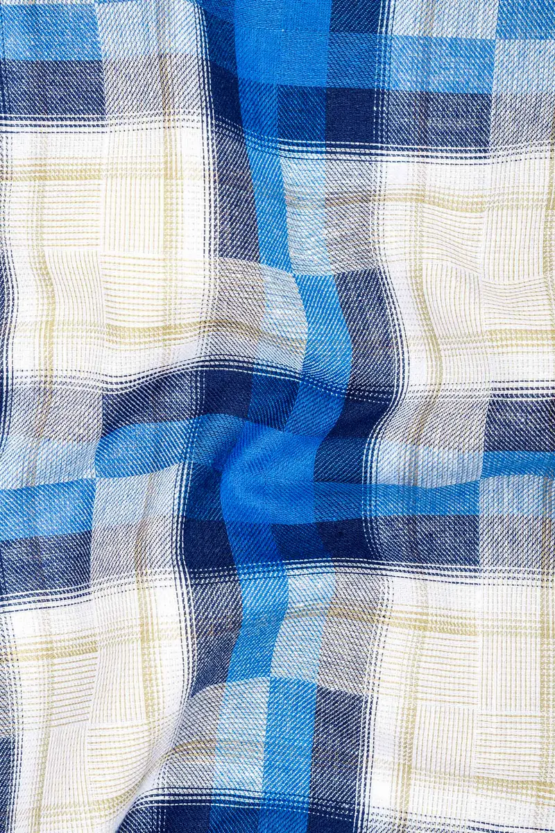 Mariner Blue And Pavlova Beige Twill Plaid Textured Premium Cotton Shirt 10