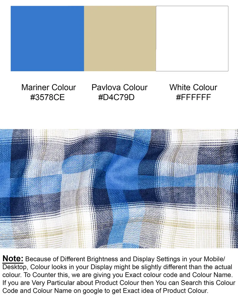Mariner Blue And Pavlova Beige Twill Plaid Textured Premium Cotton Shirt 9