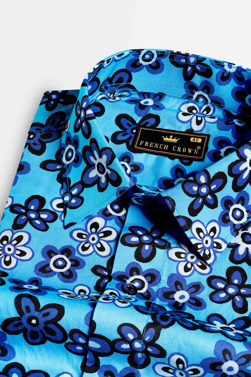 Mariner Blue Ditsy Printed Premium Cotton Shirt 1