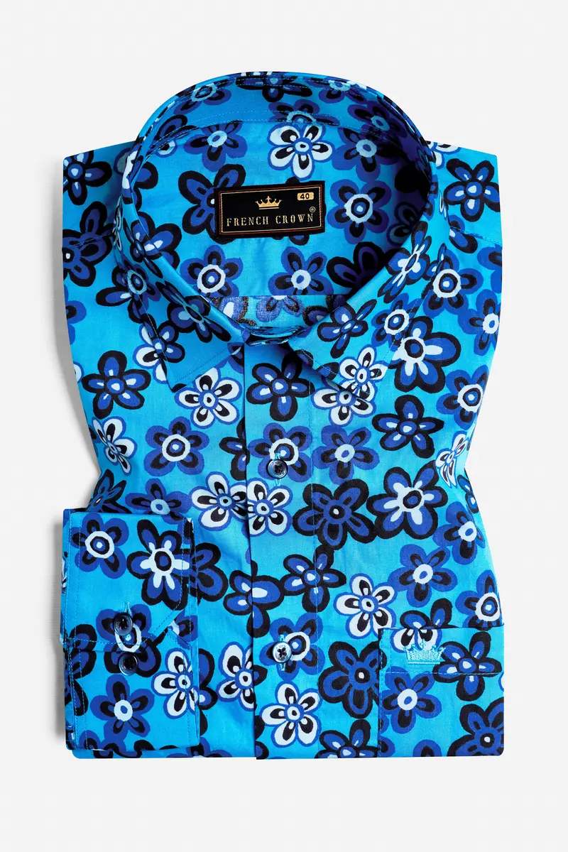 Mariner Blue Ditsy Printed Premium Cotton Shirt 3