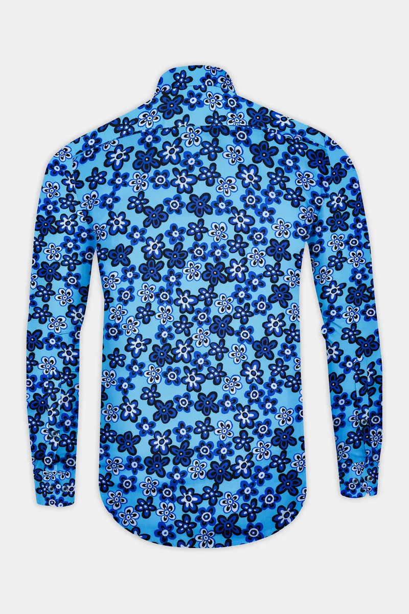 Mariner Blue Ditsy Printed Premium Cotton Shirt 4