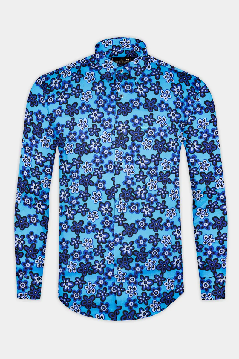 Mariner Blue Ditsy Printed Premium Cotton Shirt 5