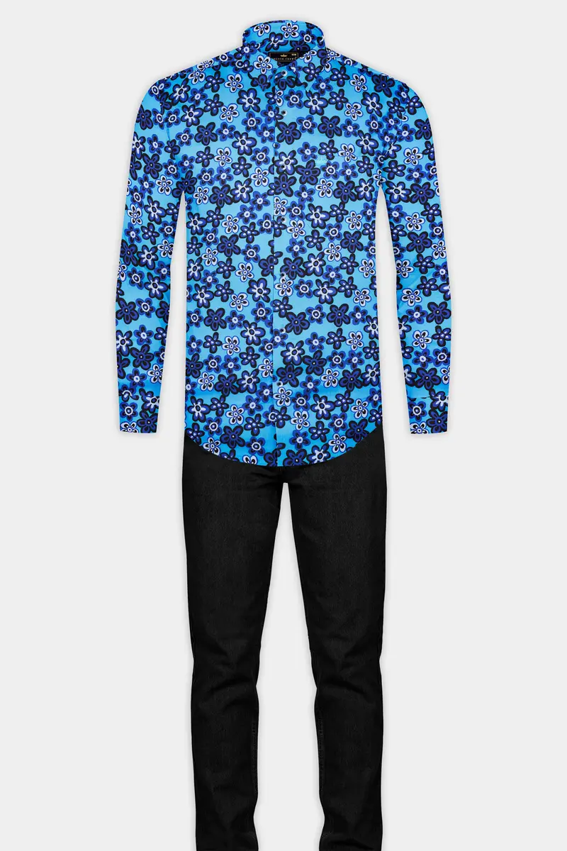 Mariner Blue Ditsy Printed Premium Cotton Shirt 6