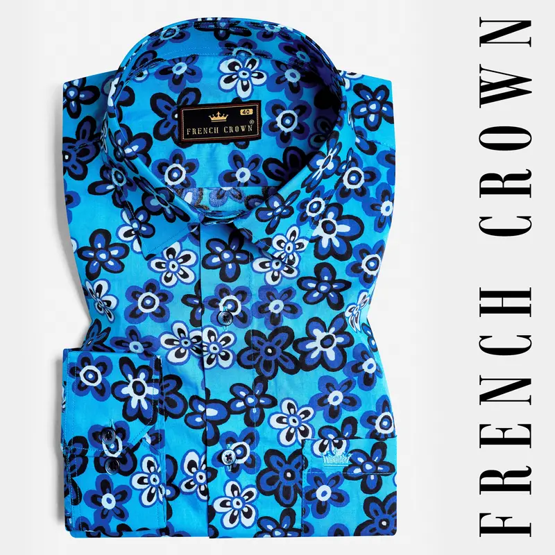 Mariner Blue Ditsy Printed Premium Cotton Shirt 7