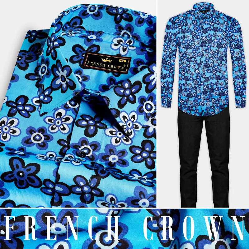 Mariner Blue Ditsy Printed Premium Cotton Shirt 8