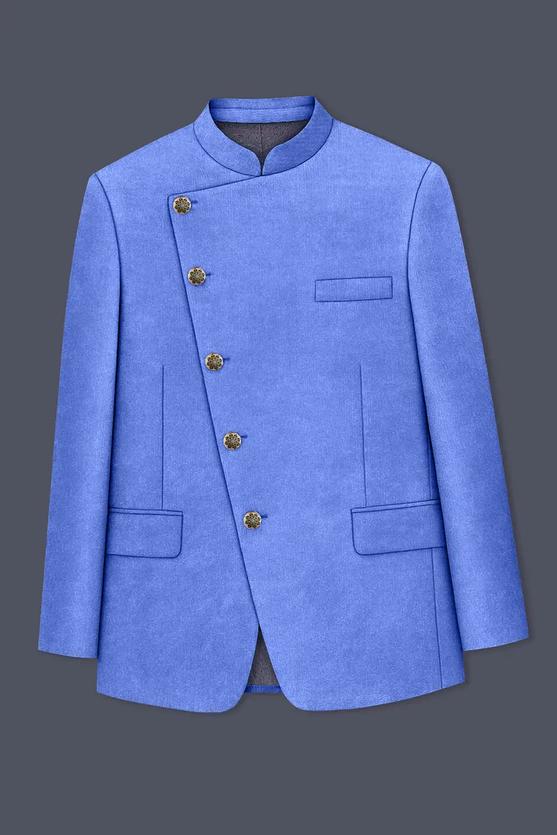 Mariner Blue Velvet Cross Placket Bandhgala Designer Blazer 6