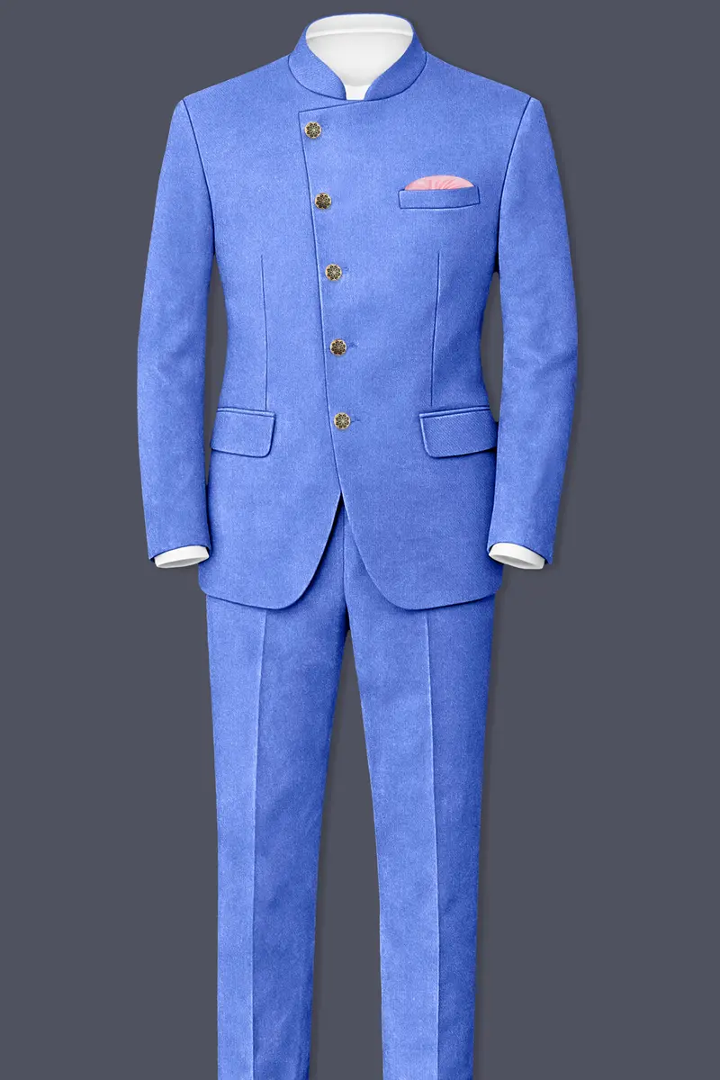 Mariner Blue Velvet Cross Placket Bandhgala Designer Blazer 8