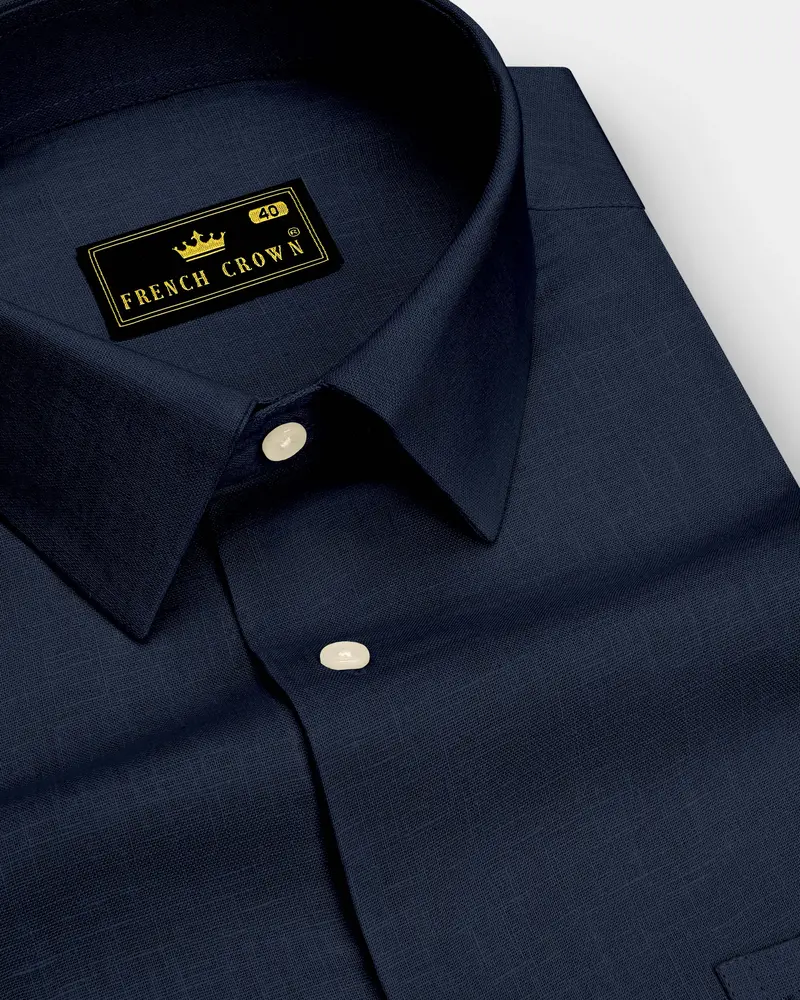 Mariner-Bunker Blue Luxurious Linen Dress Shirt 1