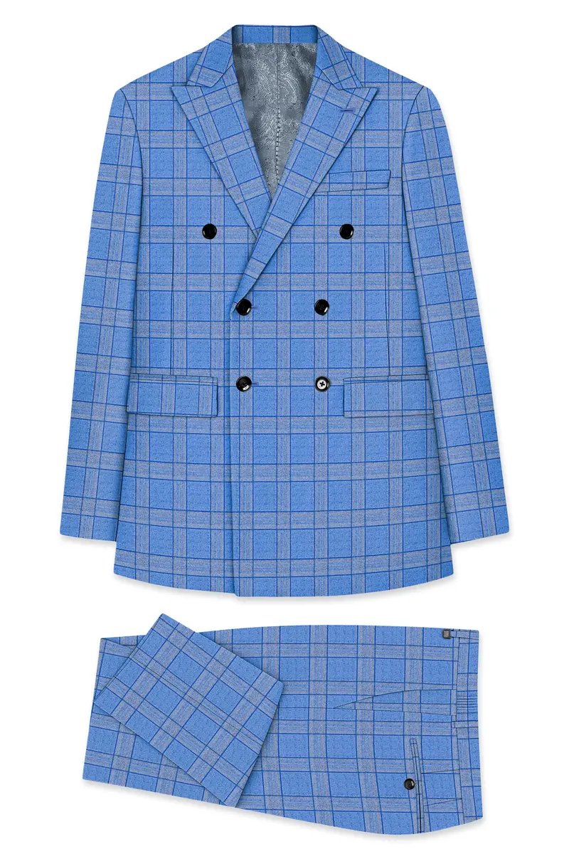 Mariner-Danube Blue Wool Blend Double Breasted Suit 11