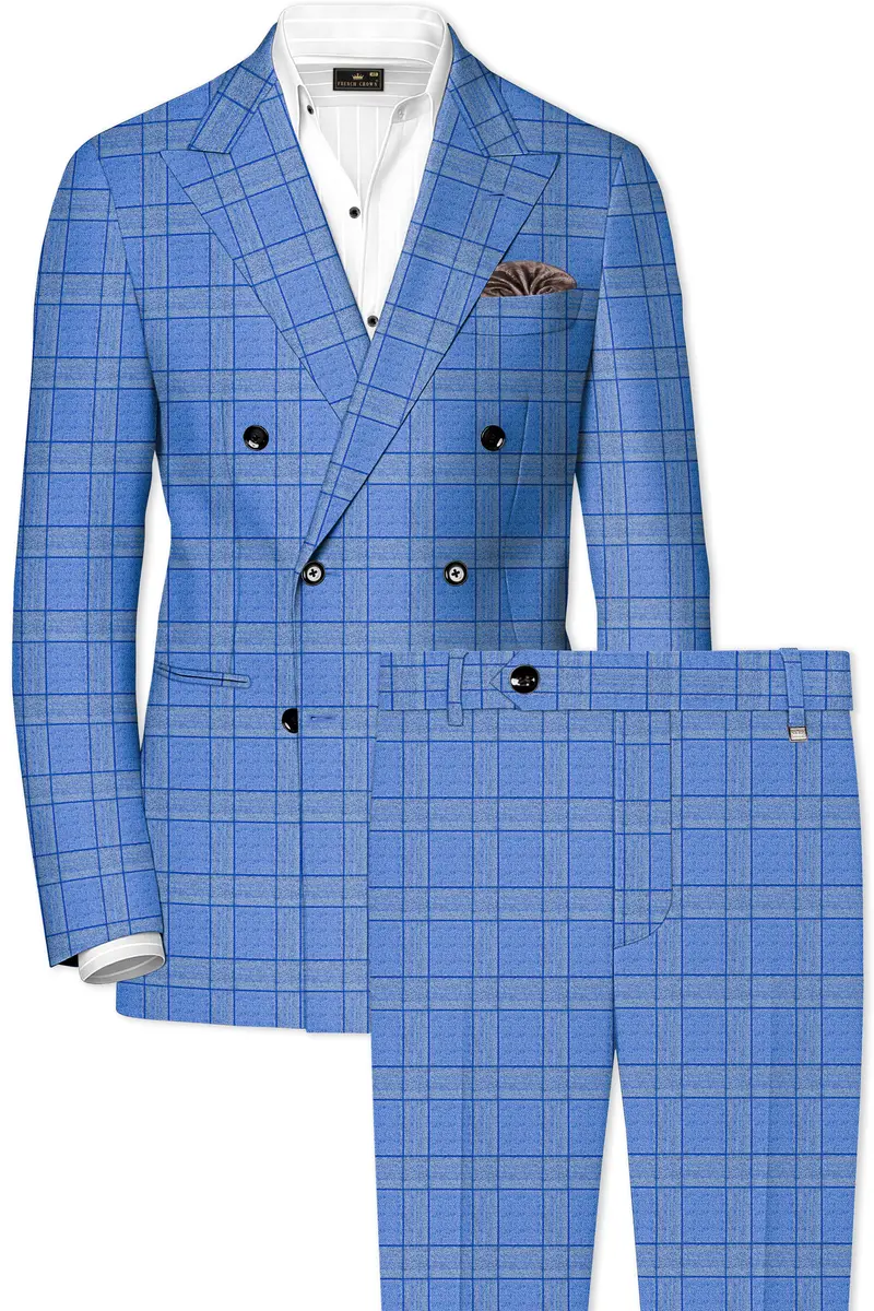 Mariner-Danube Blue Wool Blend Double Breasted Suit 2