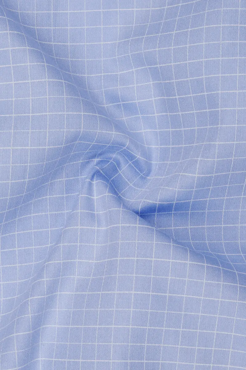 Mariner-Perano Blue And Bright White Plaid Subtle Sheen Soft Premium Cotton Dress Shirt 3