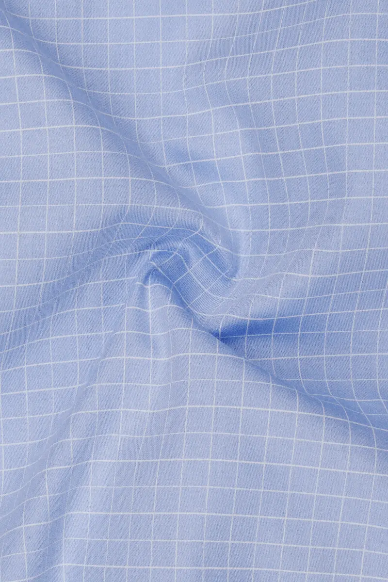 Mariner-Perano Blue And Bright White Plaid Subtle Sheen Super Soft Premium Cotton Dress White Cuff Collar Shirt 3