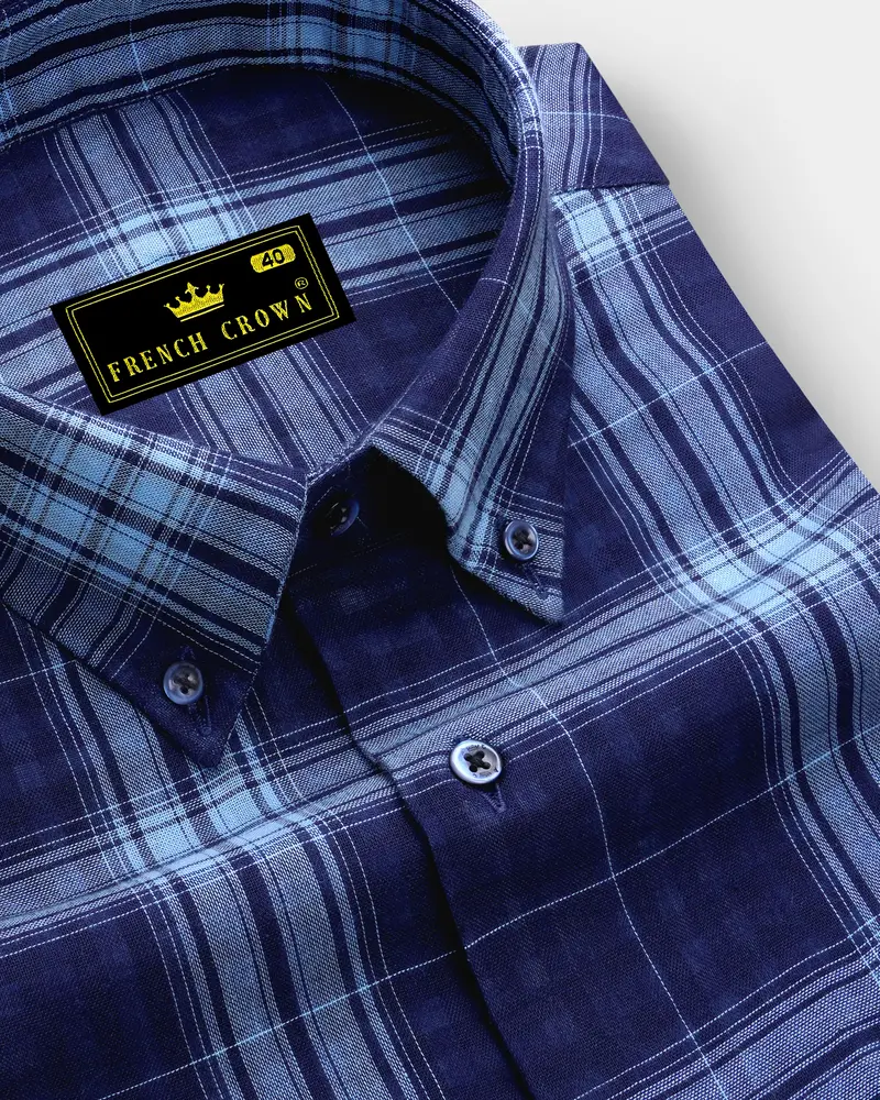 Marino-Haiti Blue Plaid Twill Premium Cotton Casual Shirt 1