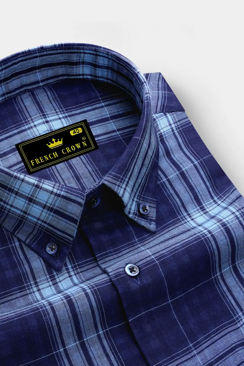 Marino-Haiti Blue Plaid Twill Premium Cotton Casual Shirt 2