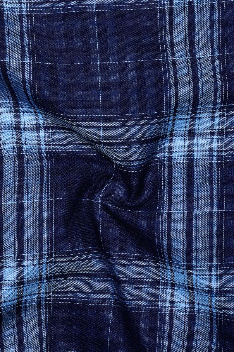 Marino-Haiti Blue Plaid Twill Premium Cotton Casual Shirt 3