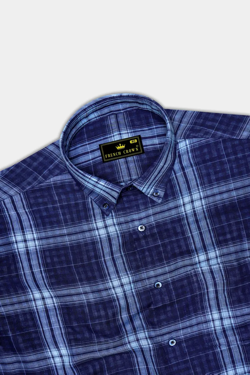 Marino-Haiti Blue Plaid Twill Premium Cotton Casual Shirt 5