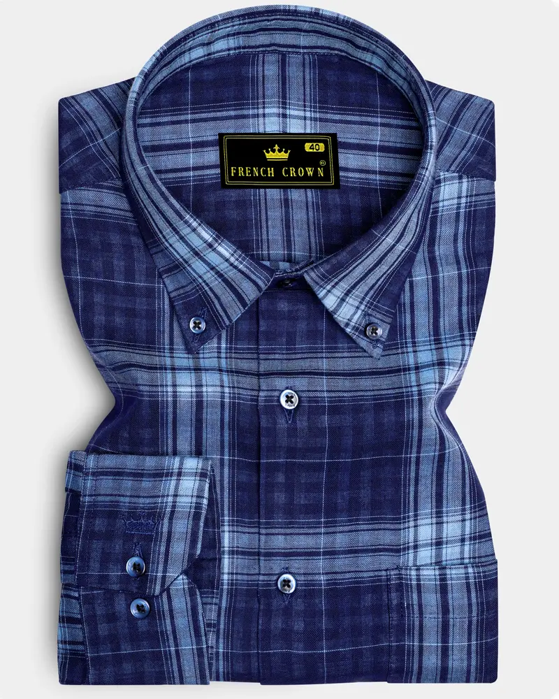 Marino-Haiti Blue Plaid Twill Premium Cotton Casual Shirt 6