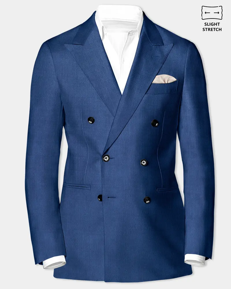 Marinoir-Cello Blue Solid Wool Rich Double Breasted Slight Stretch Blazer 1