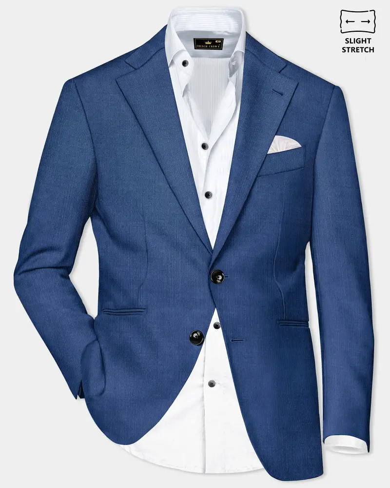 Marinoir-Cello Blue Solid Wool Rich Single Breasted Slight Stretch Blazer 1