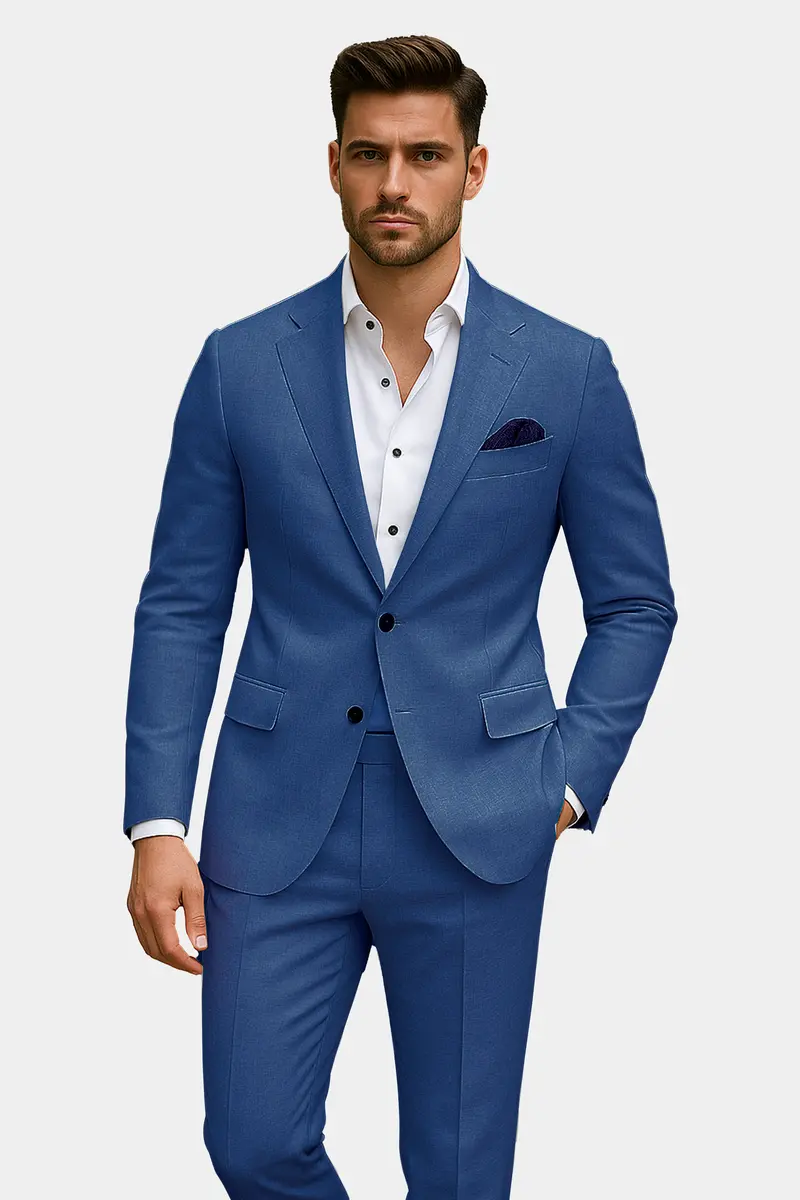 Marinoir-Cello Blue Solid Wool Rich Single Breasted Slight Stretch Blazer 10