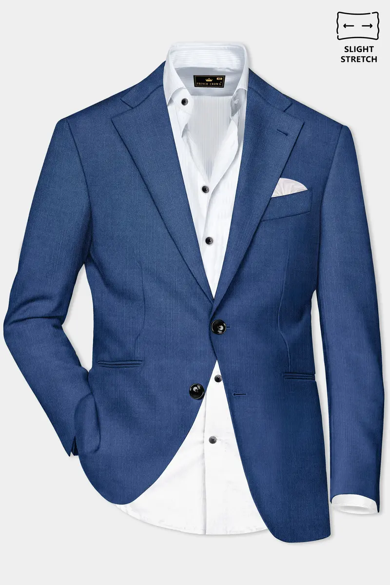 Marinoir-Cello Blue Solid Wool Rich Single Breasted Slight Stretch Blazer 2