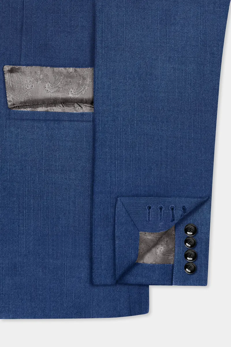 Marinoir-Cello Blue Solid Wool Rich Single Breasted Slight Stretch Blazer 7