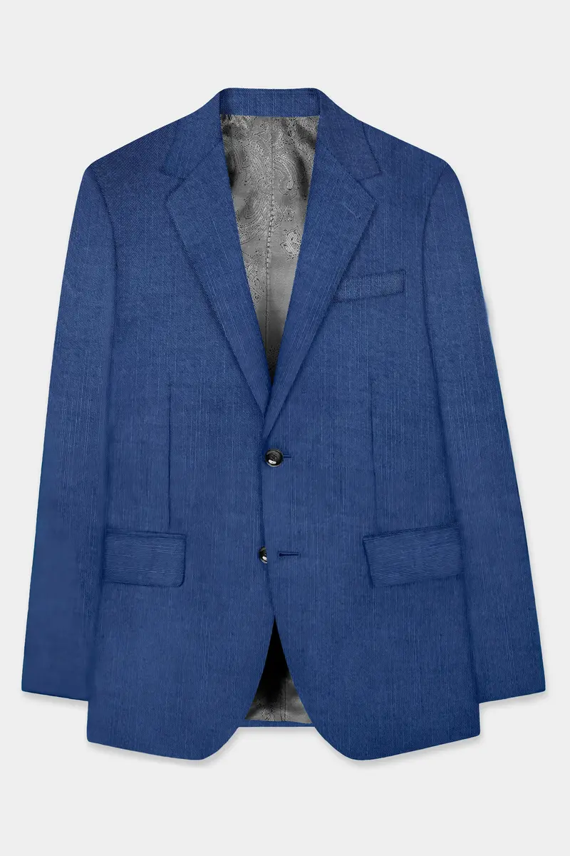 Marinoir-Cello Blue Solid Wool Rich Single Breasted Slight Stretch Blazer 8