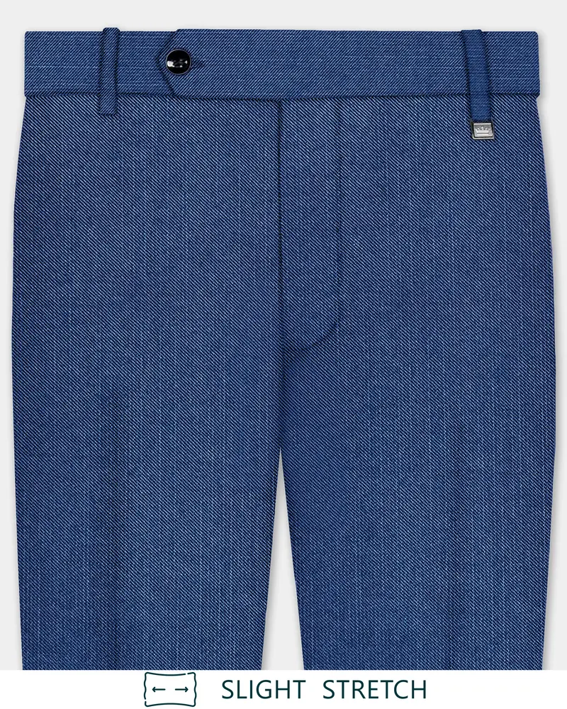 Marinoir-Cello Blue Solid Wool Rich Slight Stretch Waistband Pant 1